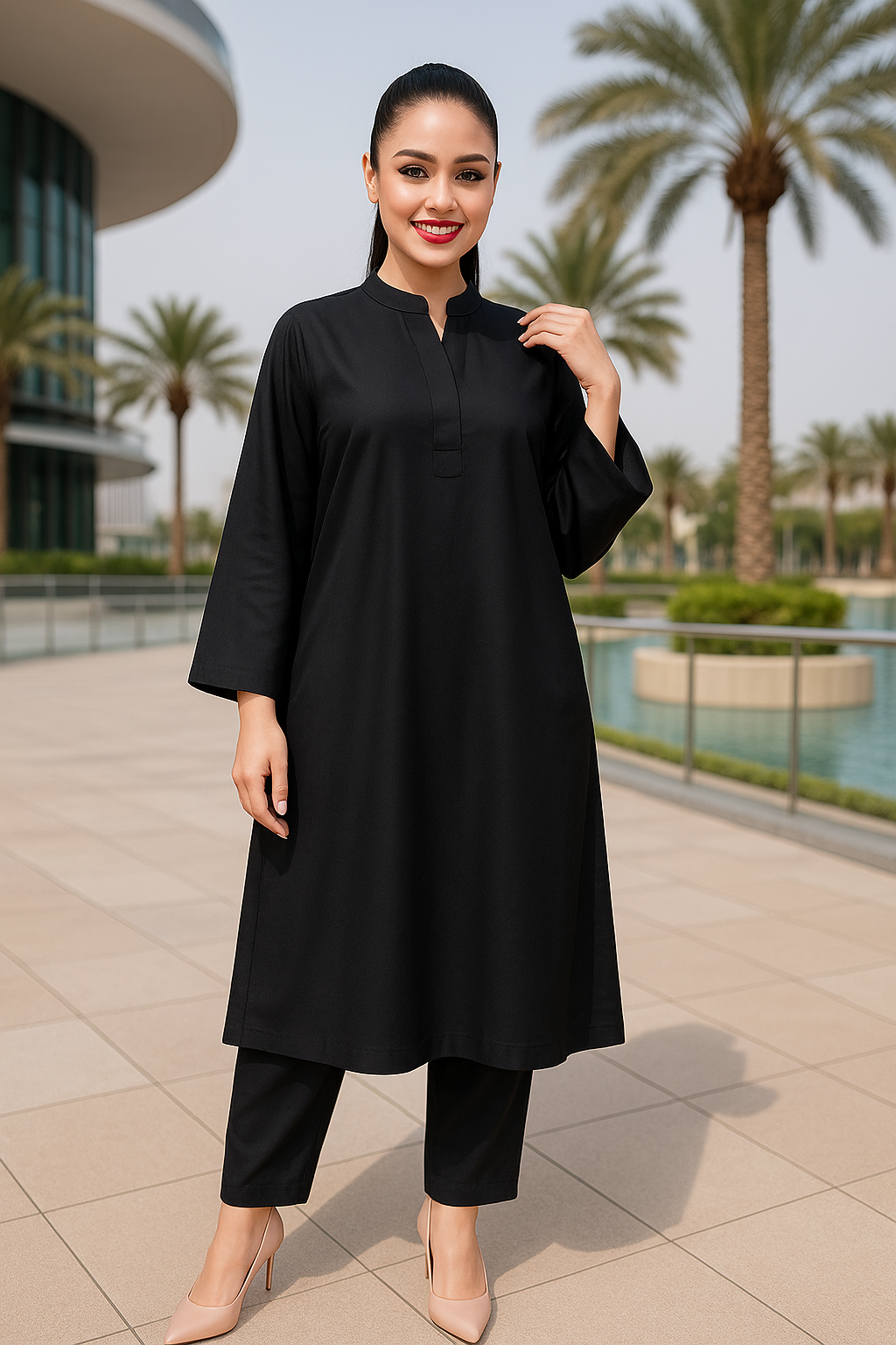 Black solid dress