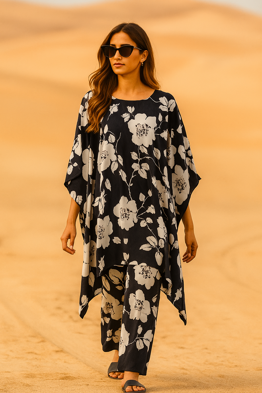 Black floral printed luxury coord set .
