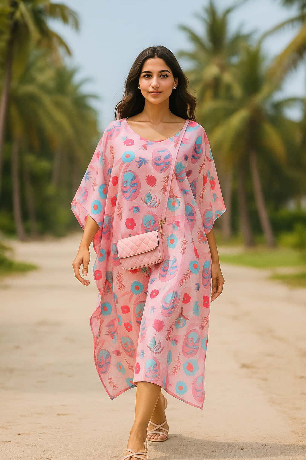 Light pink Abstract print stylish kaftan .