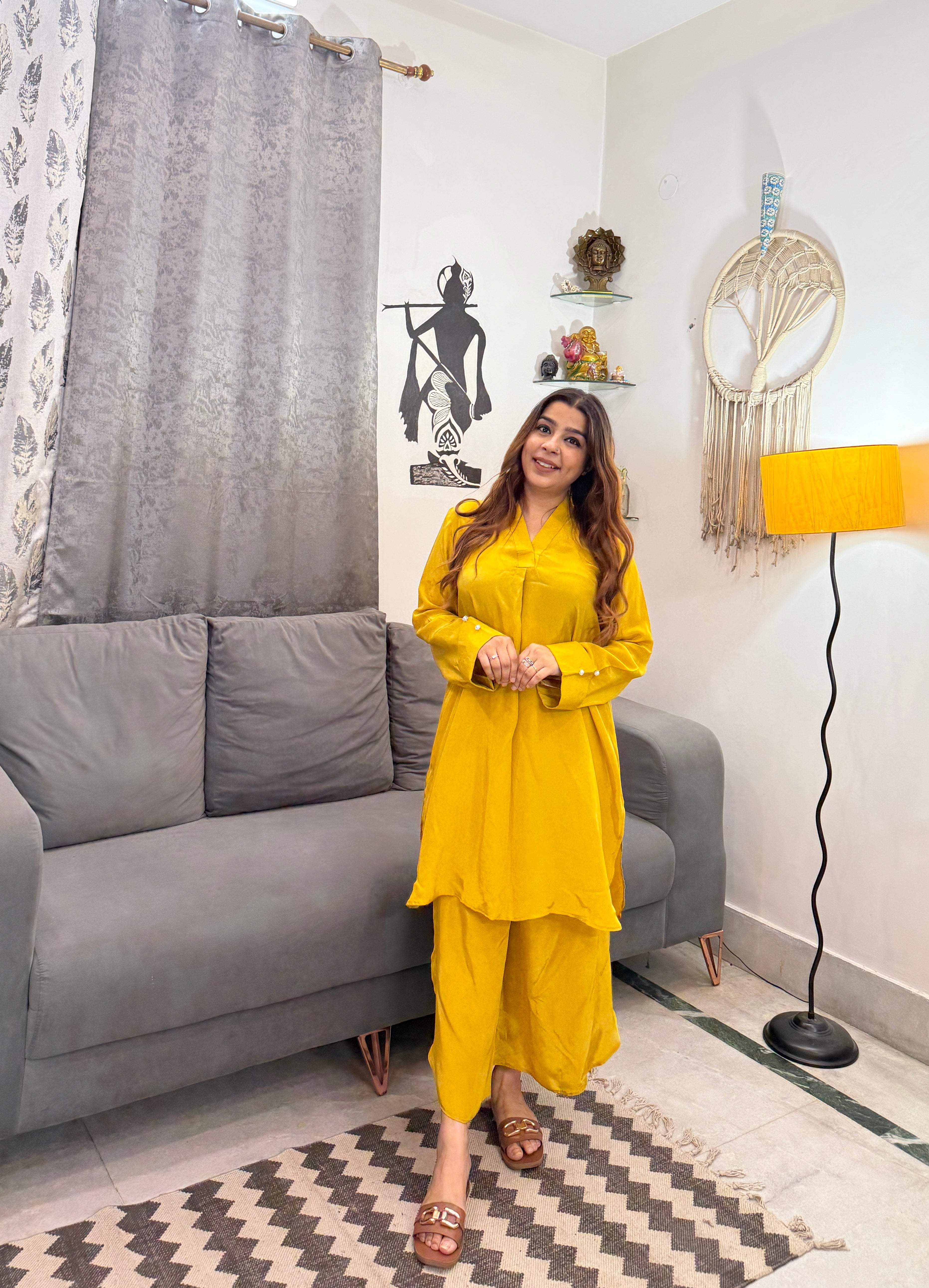 Aarohi : mustard drape kurta set