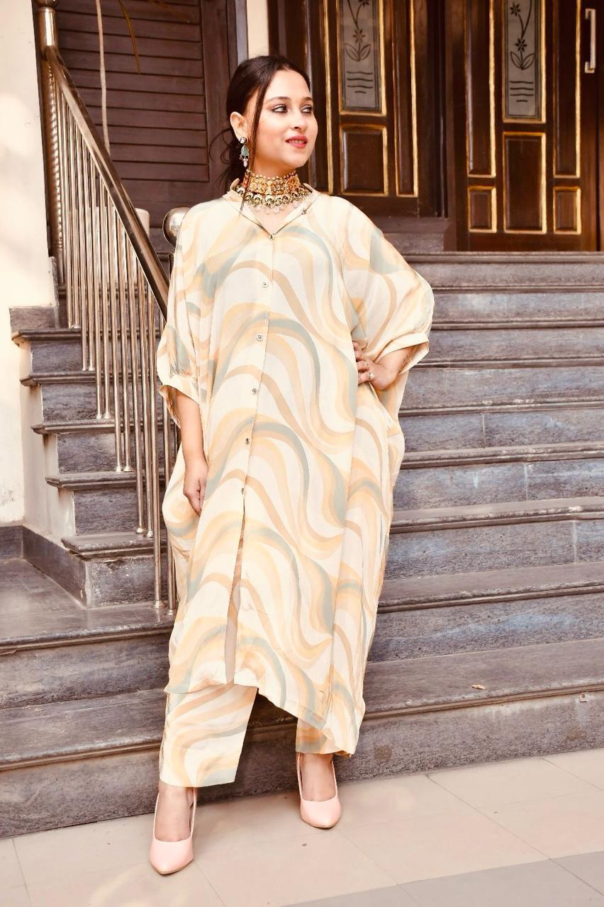 Beige marble print stylish suit set