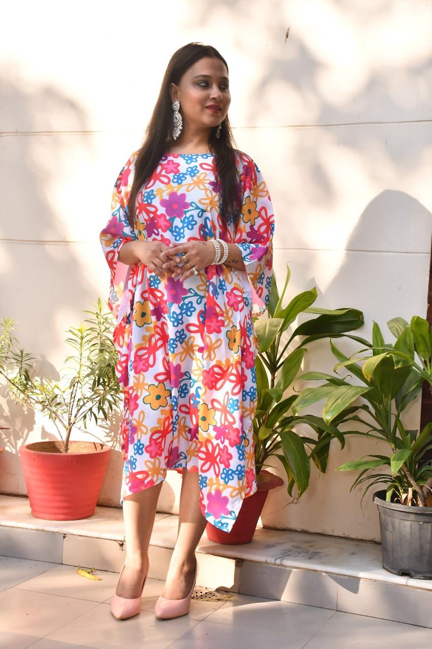 Multi coloured floral imported fabric  kaftan .