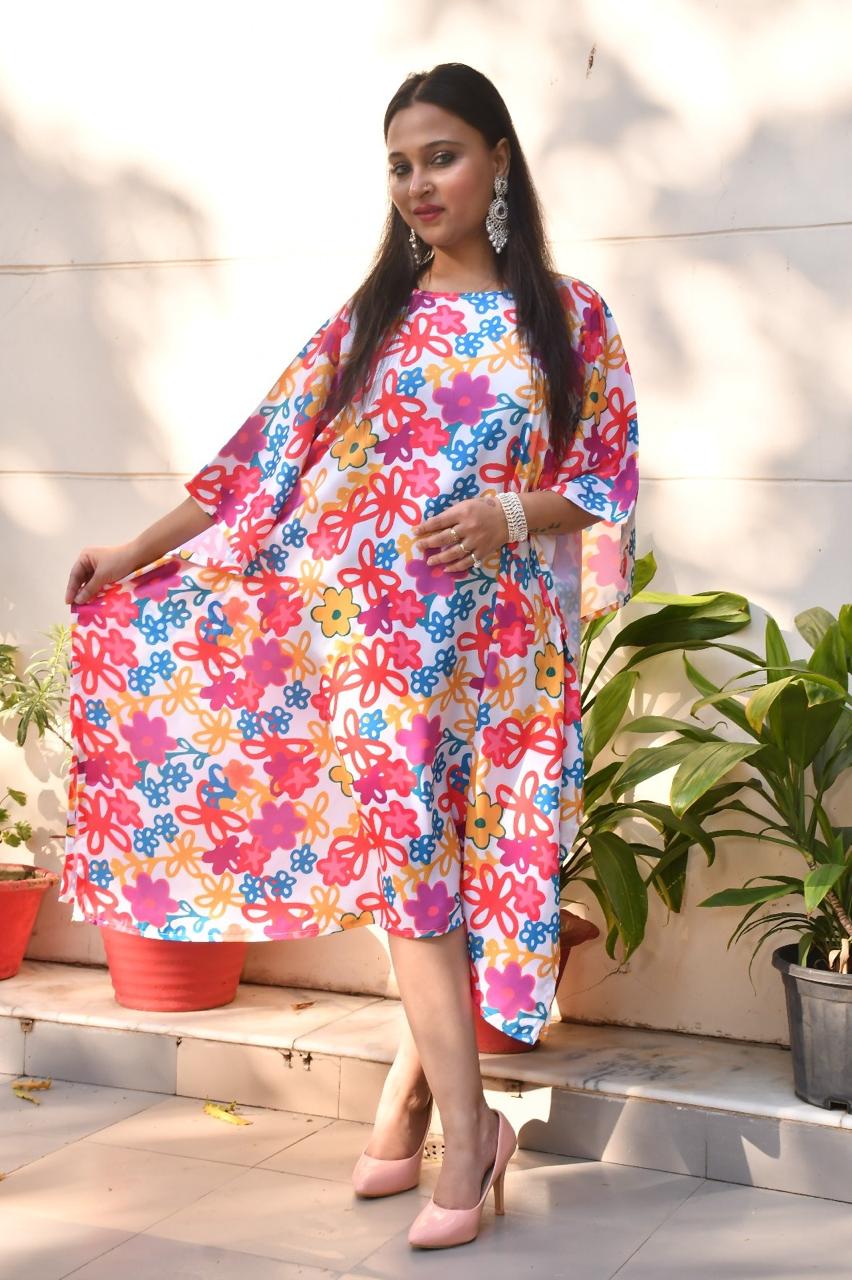 Multi coloured floral imported fabric  kaftan .