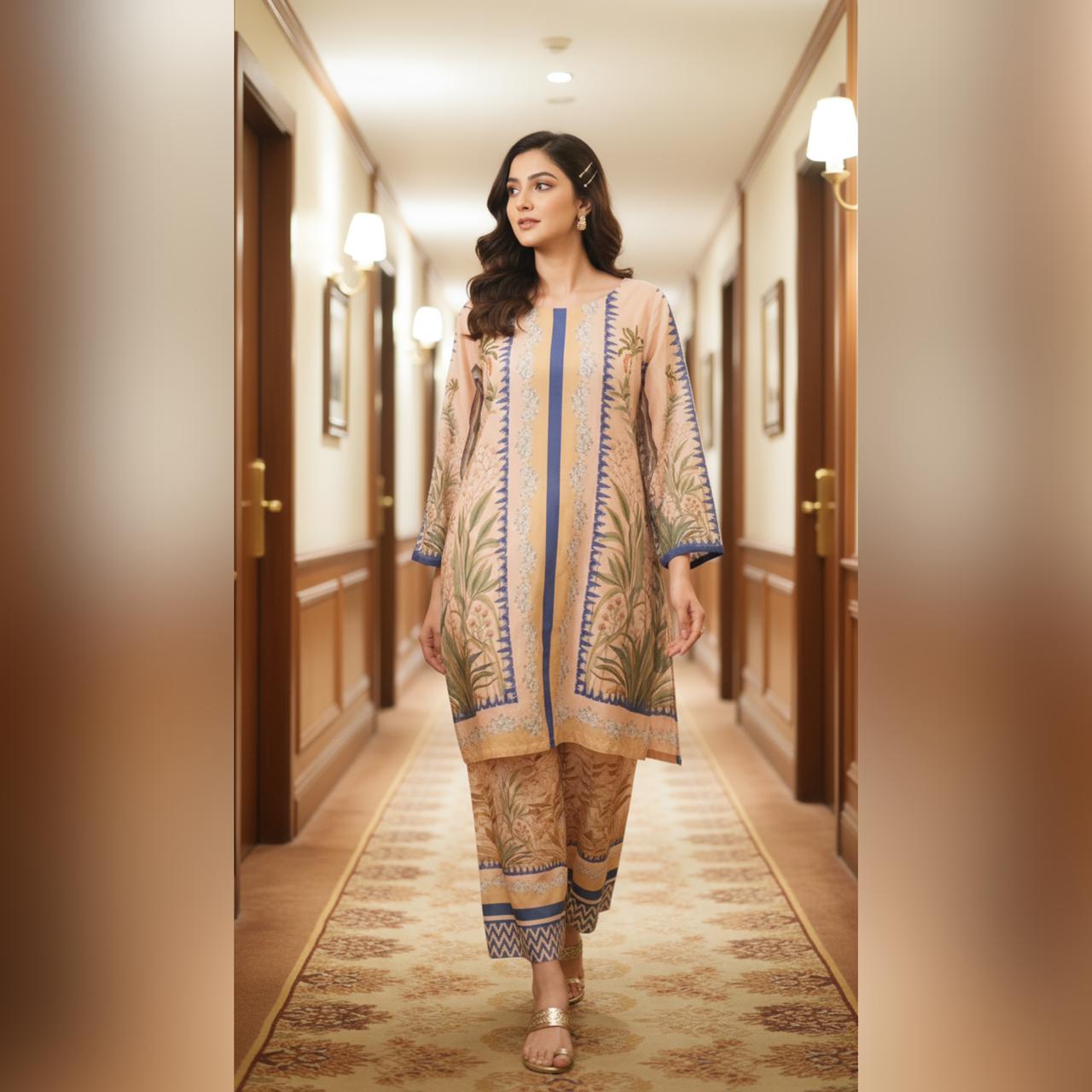 Aira – Pastel Leaf Print Kurta Set