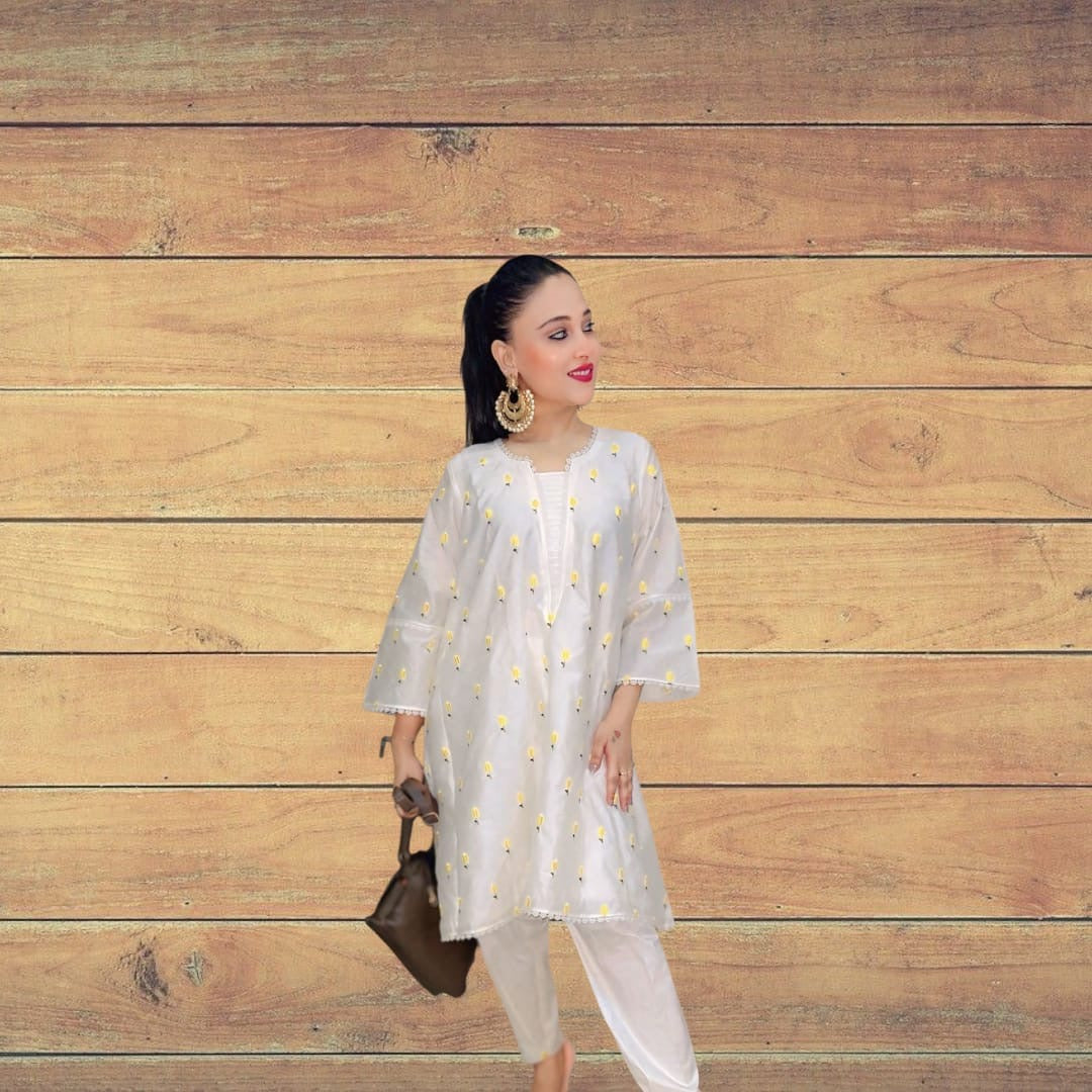 SAFA White mul Chanderi dress