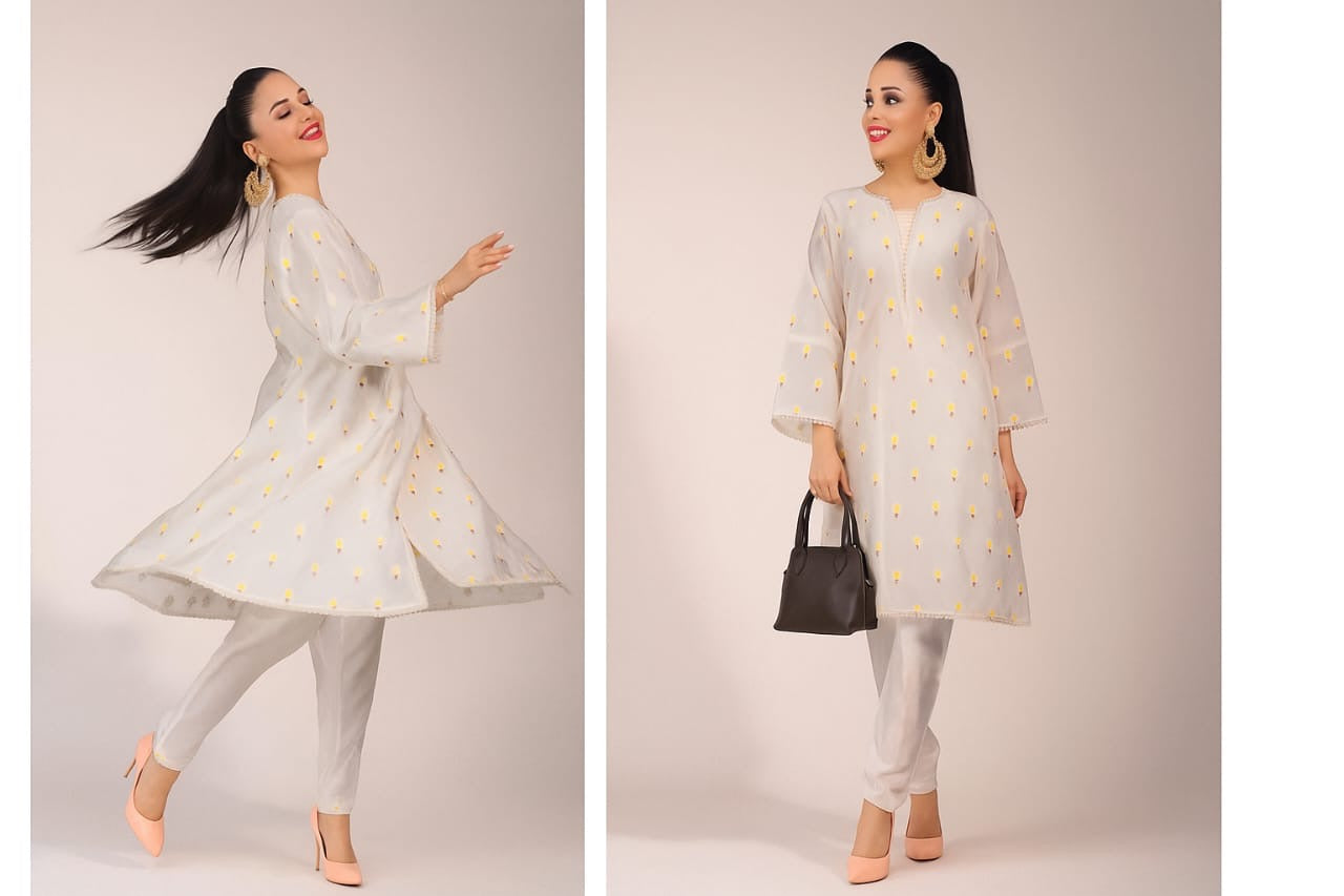 SAFA White mul Chanderi dress