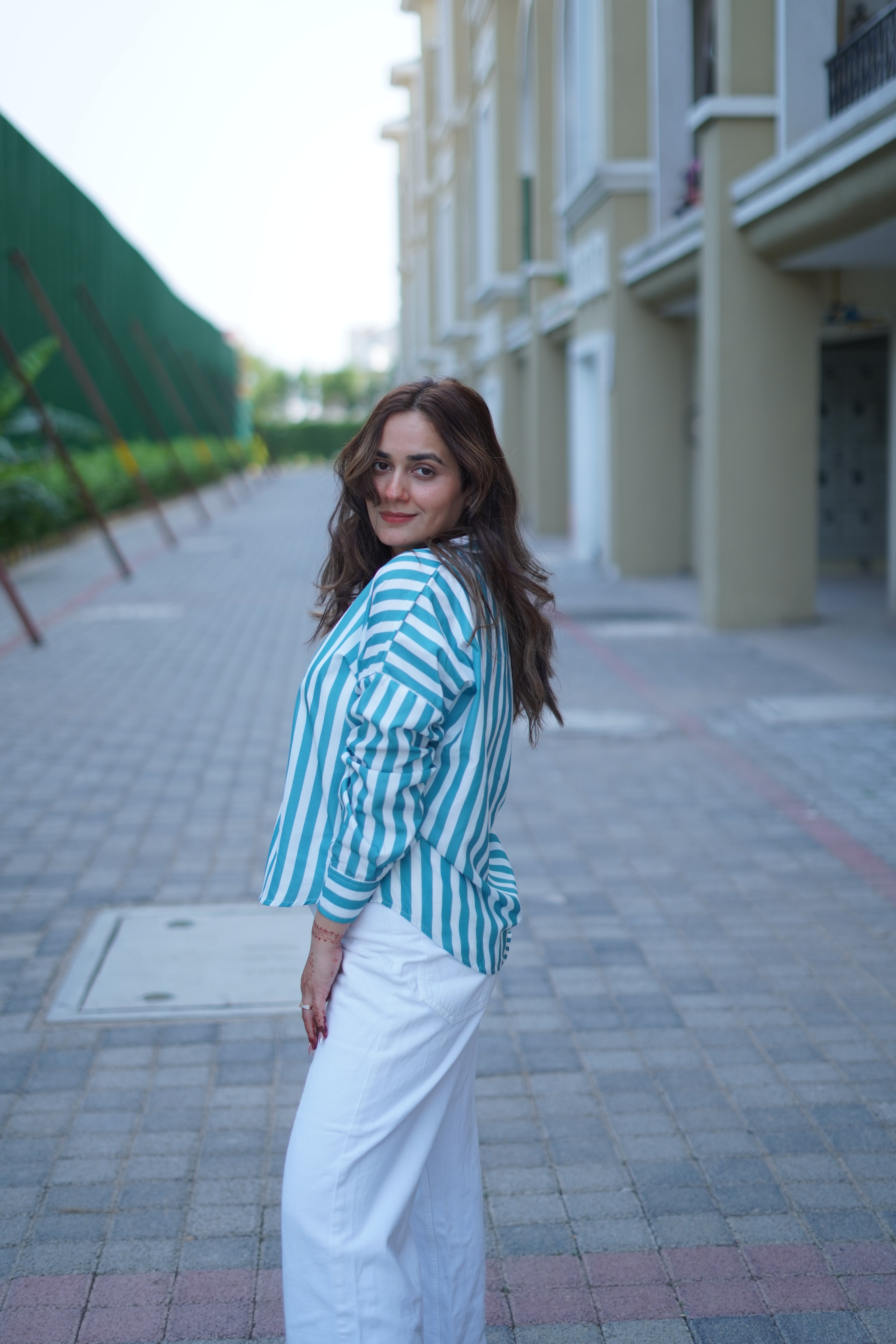 ZAUJA Verde Striped Shirt – Deepika-Inspired Casual & Western Wear