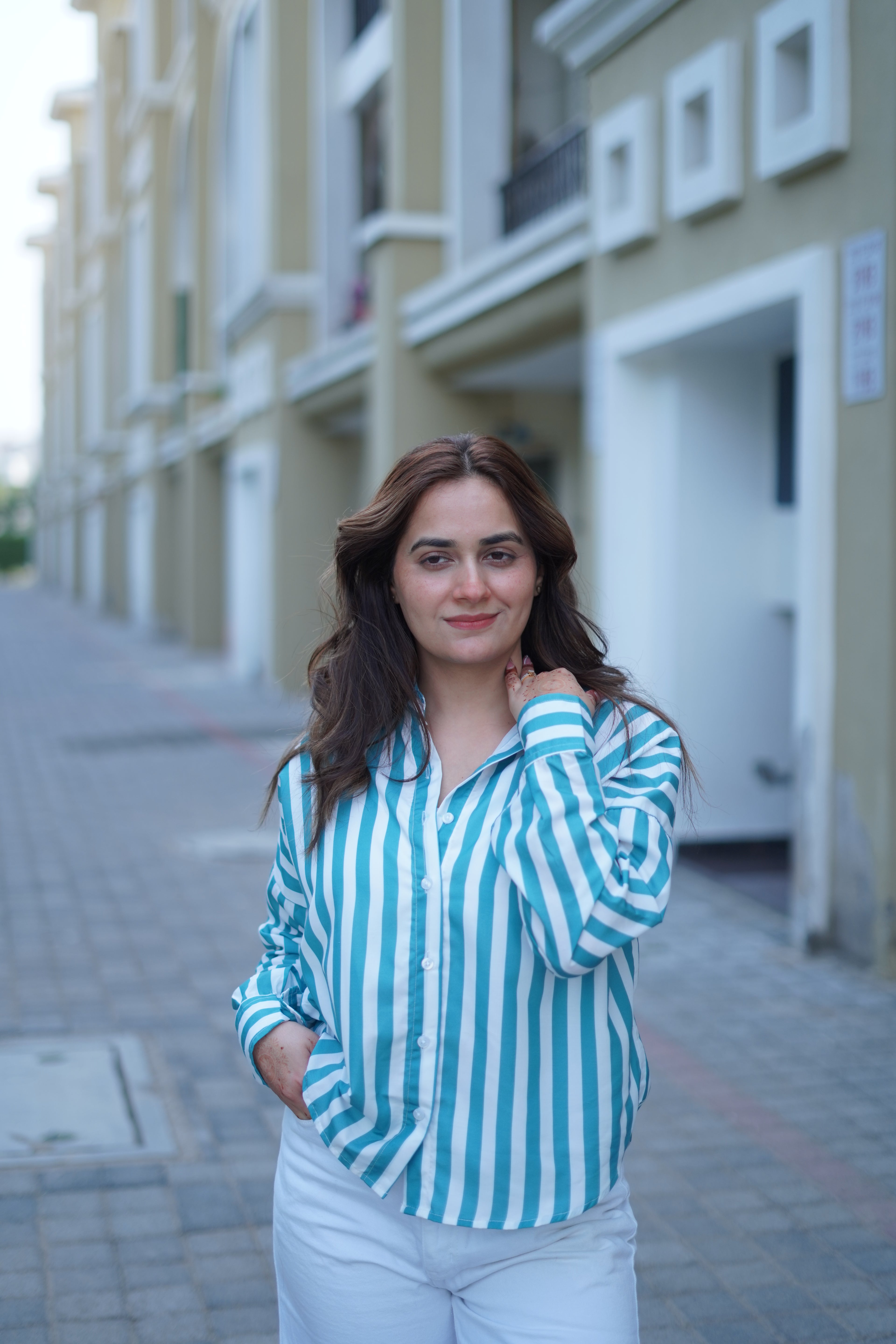 ZAUJA Verde Striped Shirt – Deepika-Inspired Casual & Western Wear
