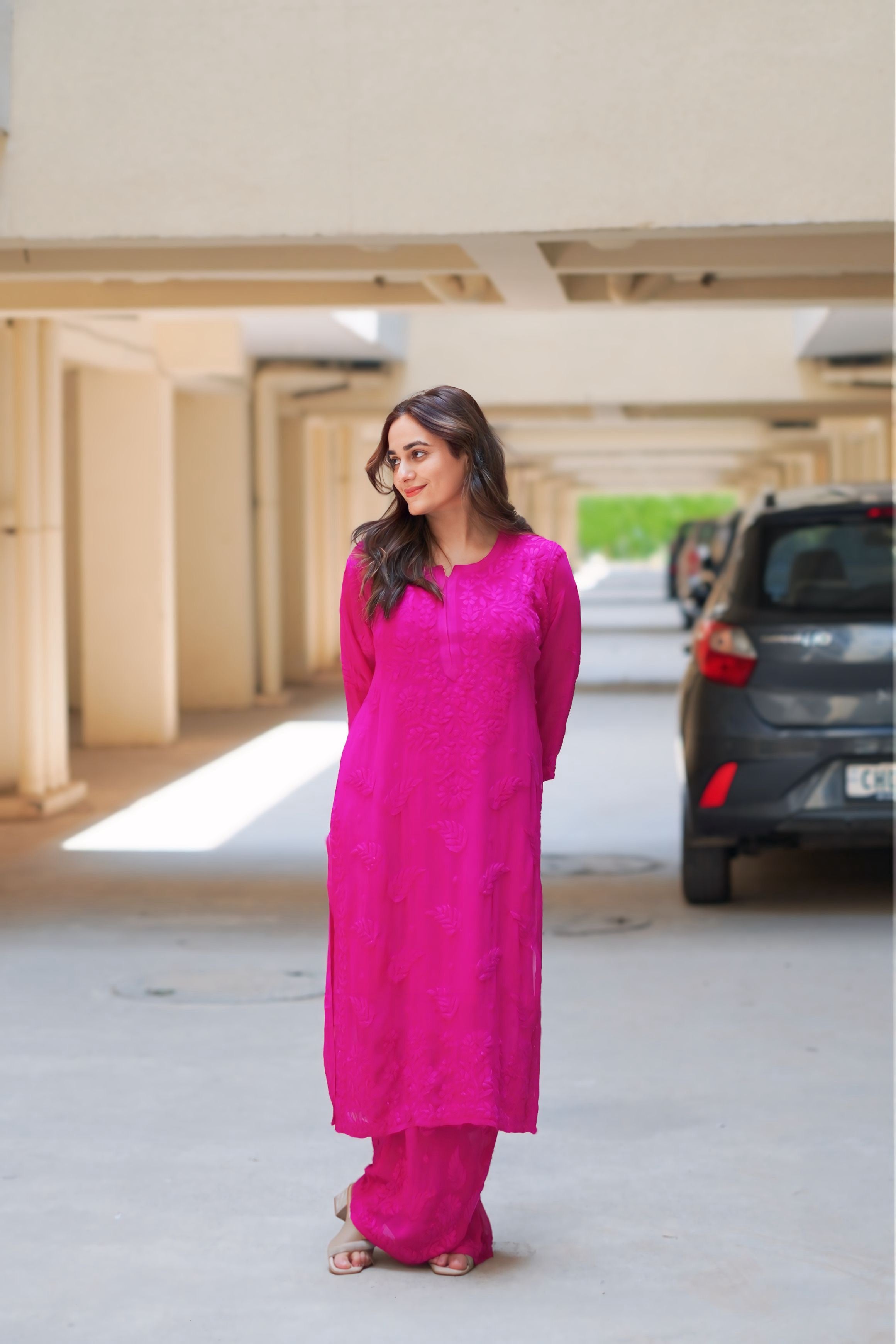 ZAUJA Zareen Pink Chikankari Viscose Coord Set for Women | Elegant Ethnic Wear