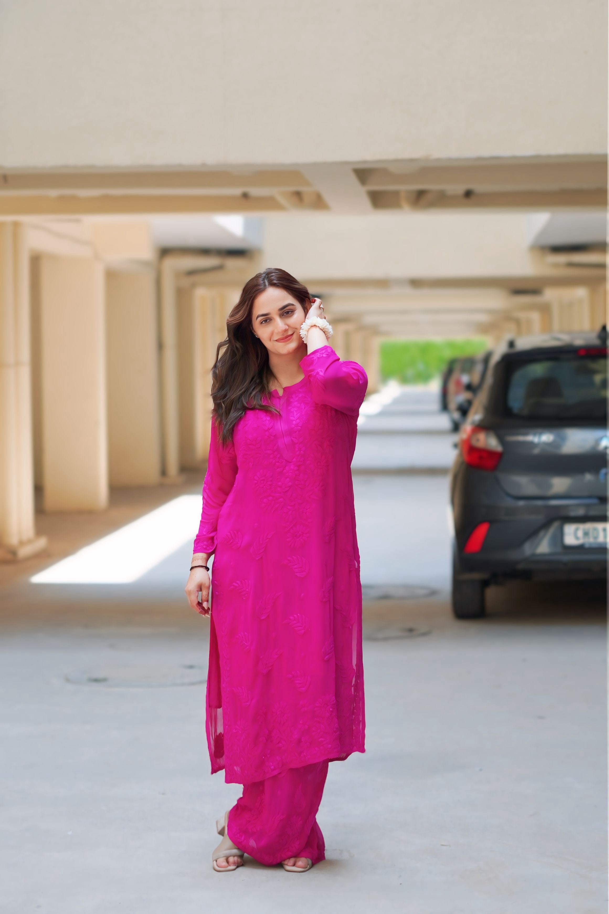 ZAUJA Zareen Pink Chikankari Viscose Coord Set for Women | Elegant Ethnic Wear