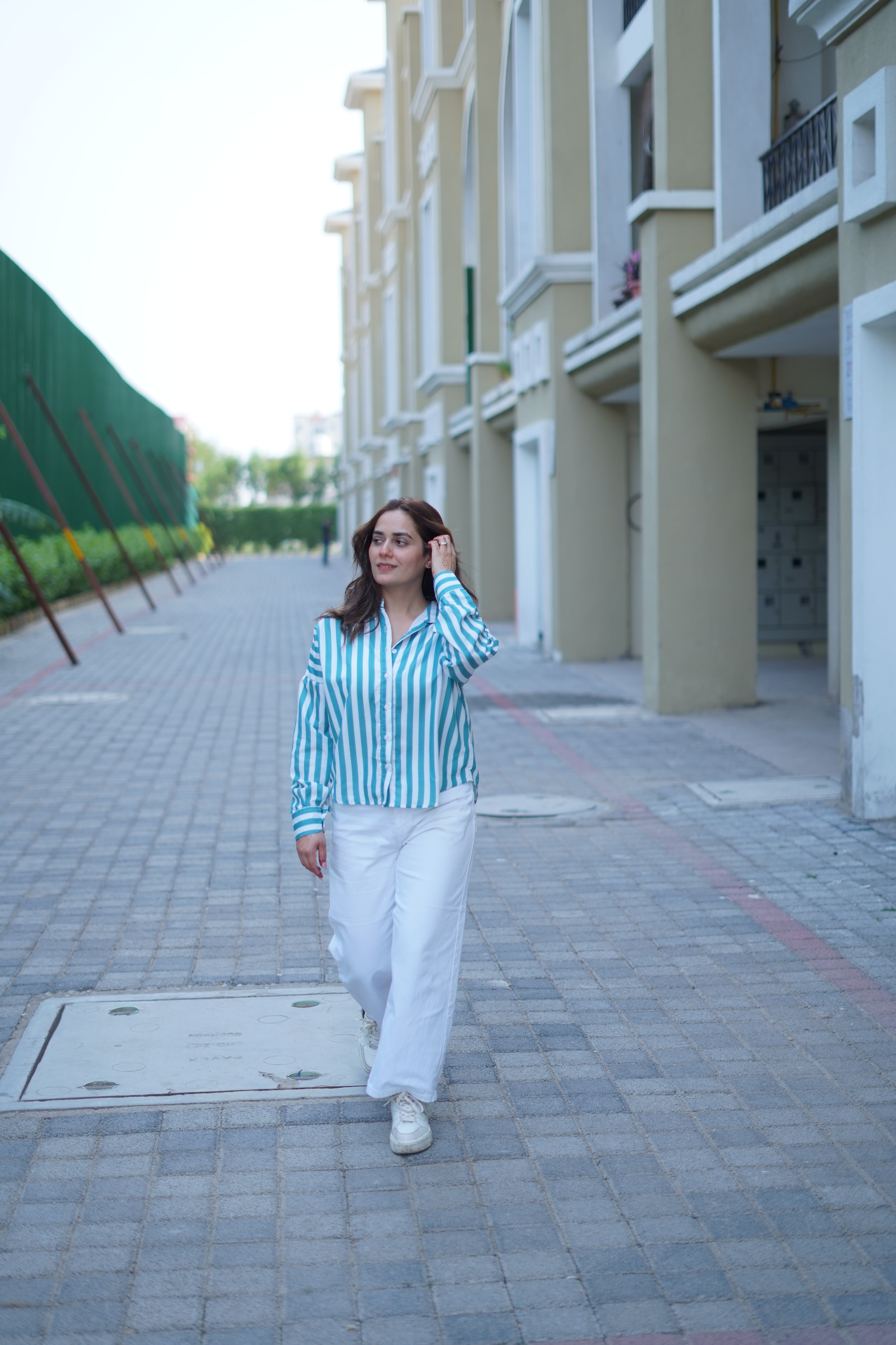 ZAUJA Verde Striped Shirt – Deepika-Inspired Casual & Western Wear