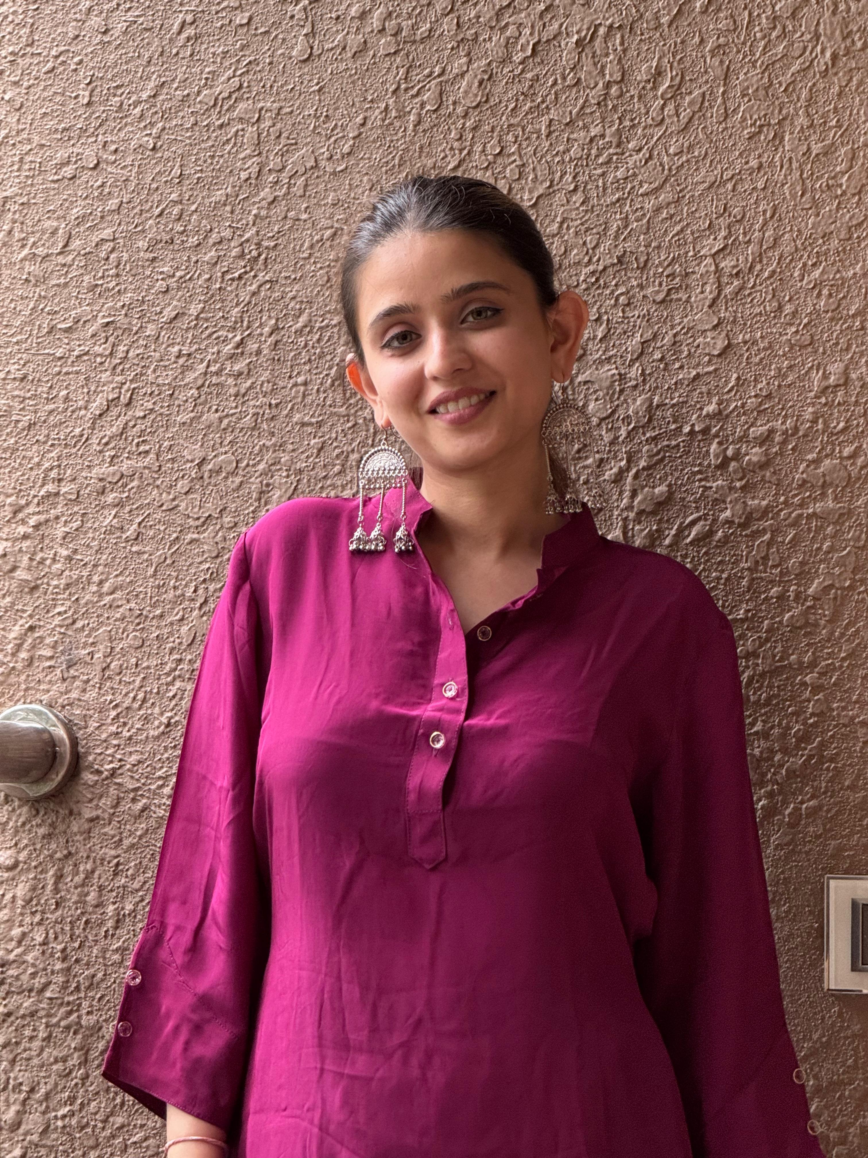 Plum Crepe Straight Kurta Set – ZAUJA Zahira