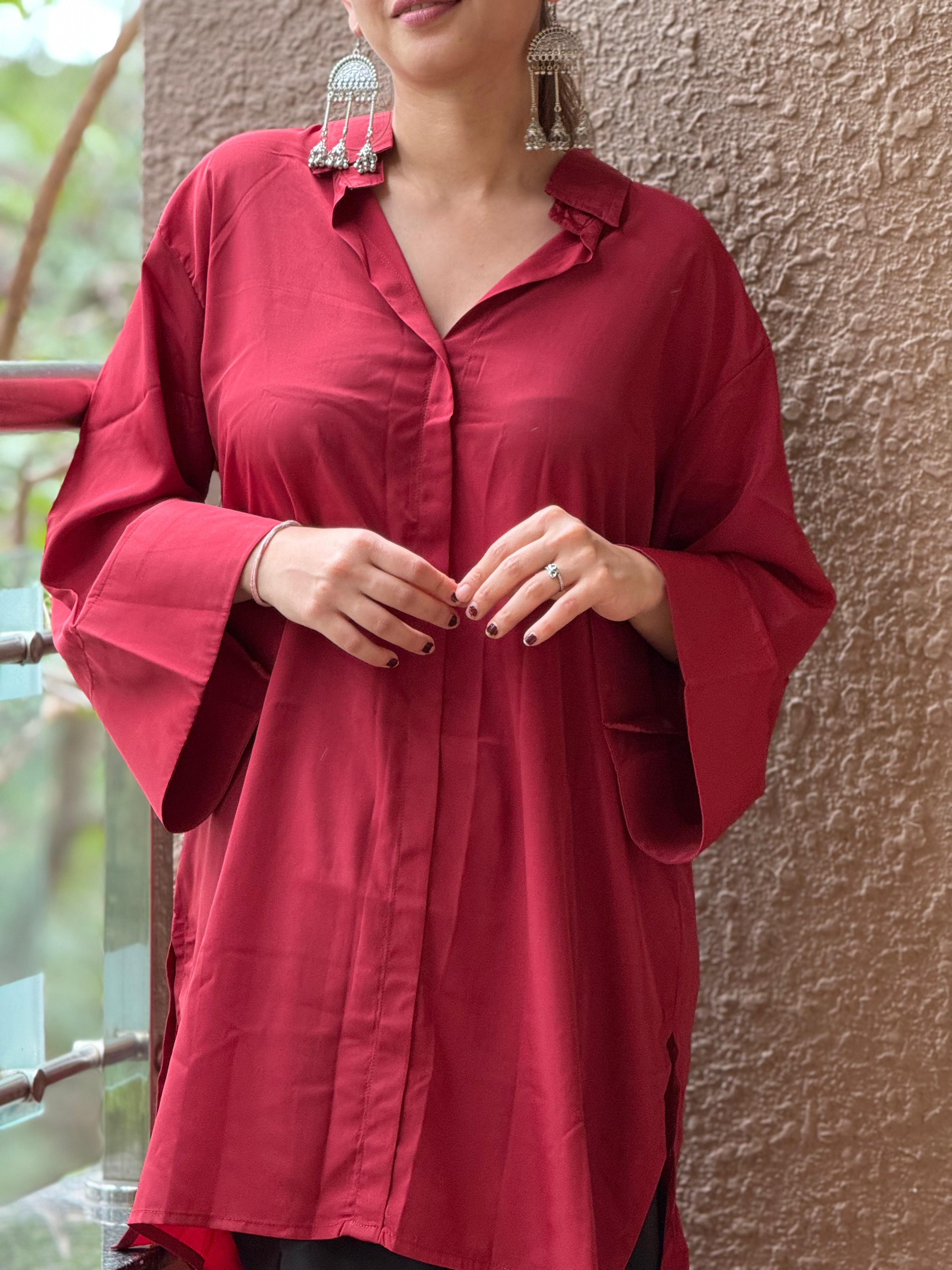 Red Kurta Top with Black Tulip Pants – ZAUJA Ruhaani