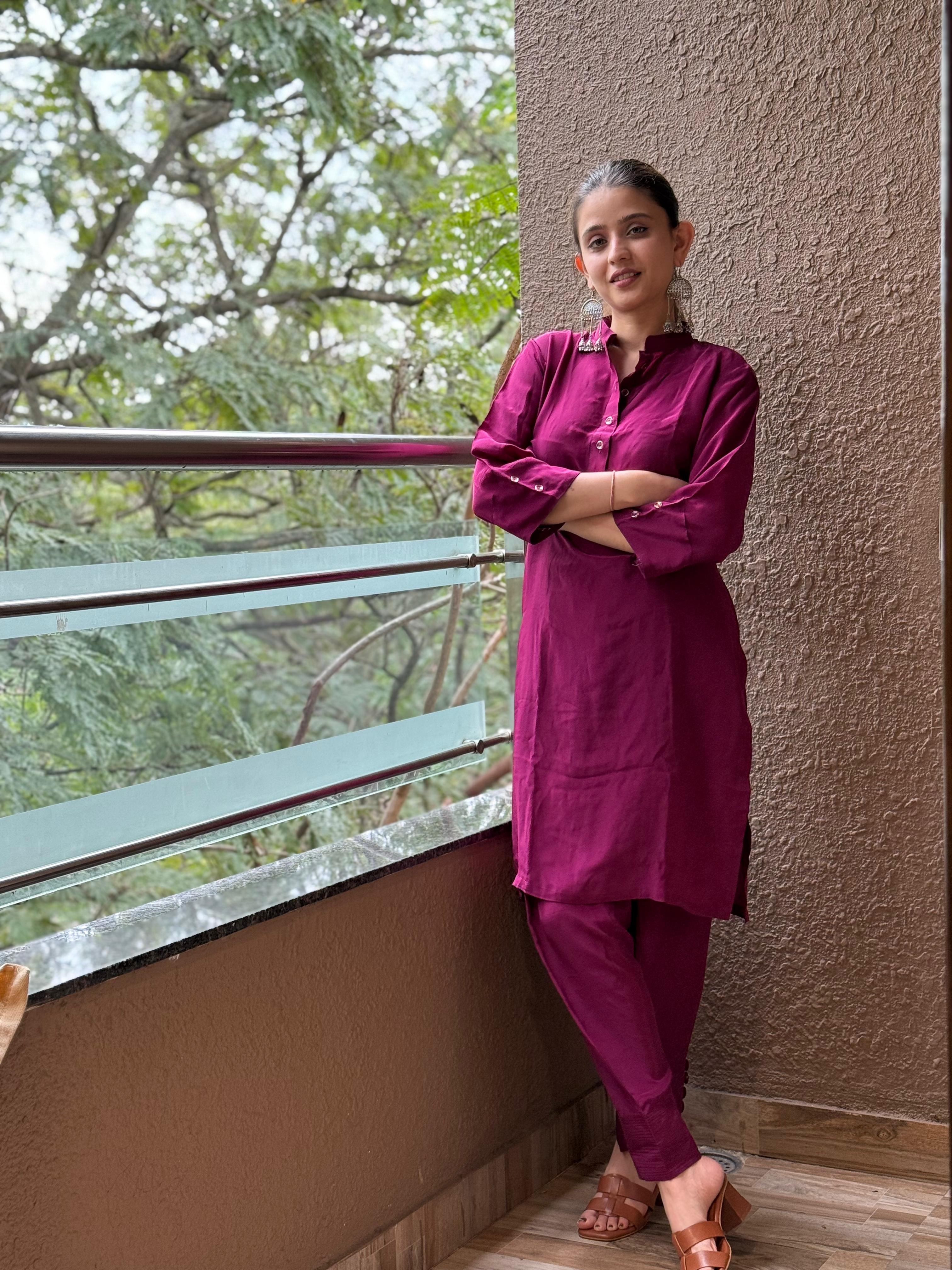 Plum Crepe Straight Kurta Set – ZAUJA Zahira