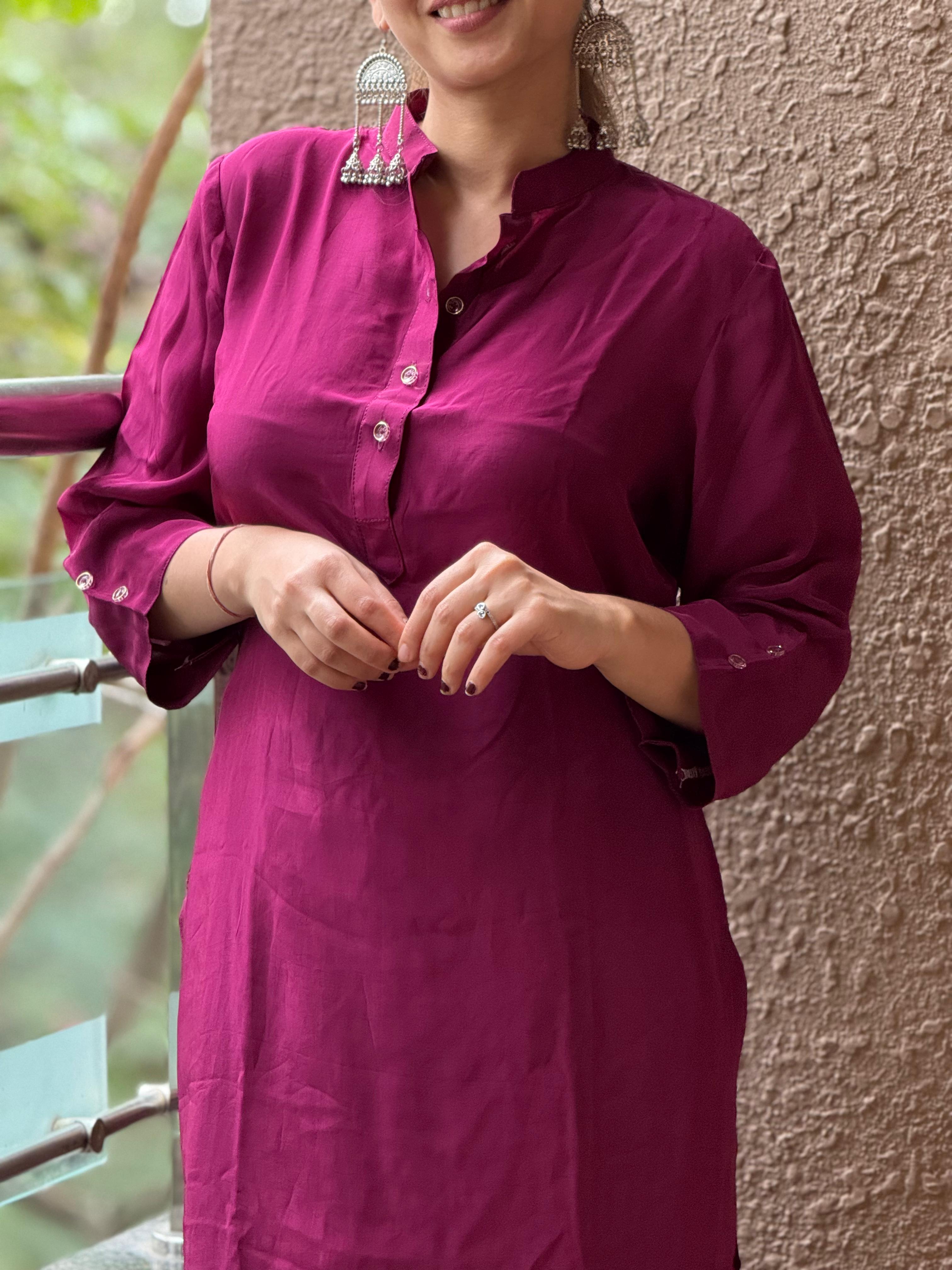 Plum Crepe Straight Kurta Set – ZAUJA Zahira