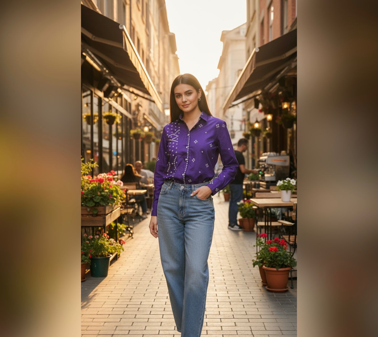 ZAUJA Nysa Purple Bandhani Shirt – Kareena-Inspired Casual & Western Wear