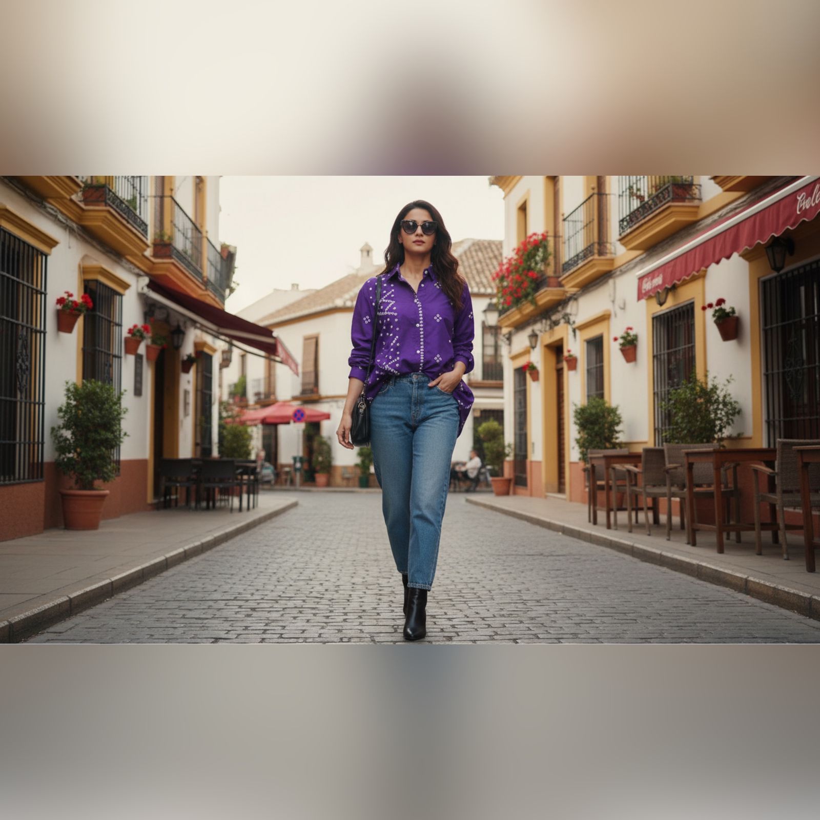 ZAUJA Nysa Purple Bandhani Shirt – Kareena-Inspired Casual & Western Wear