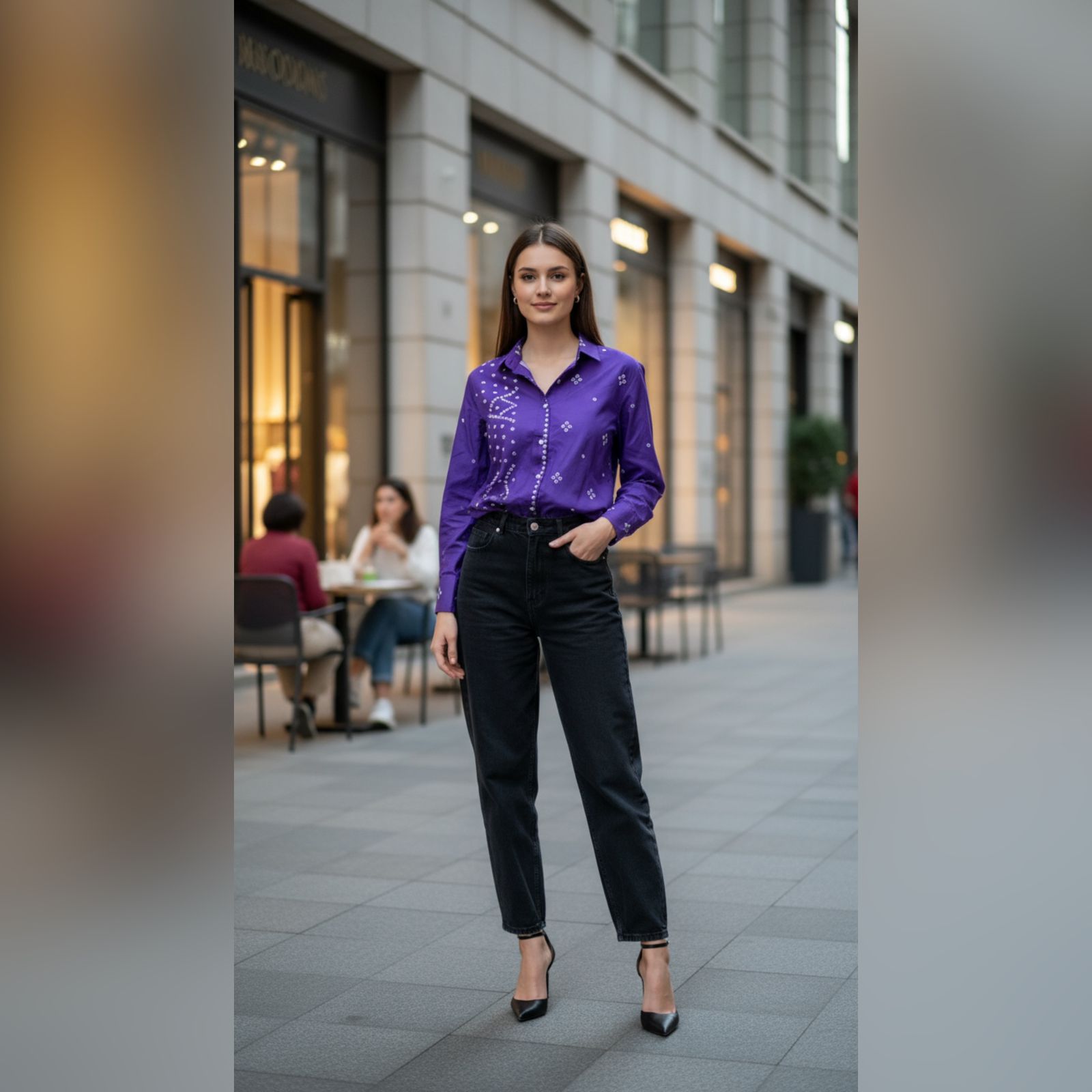 ZAUJA Nysa Purple Bandhani Shirt – Kareena-Inspired Casual & Western Wear