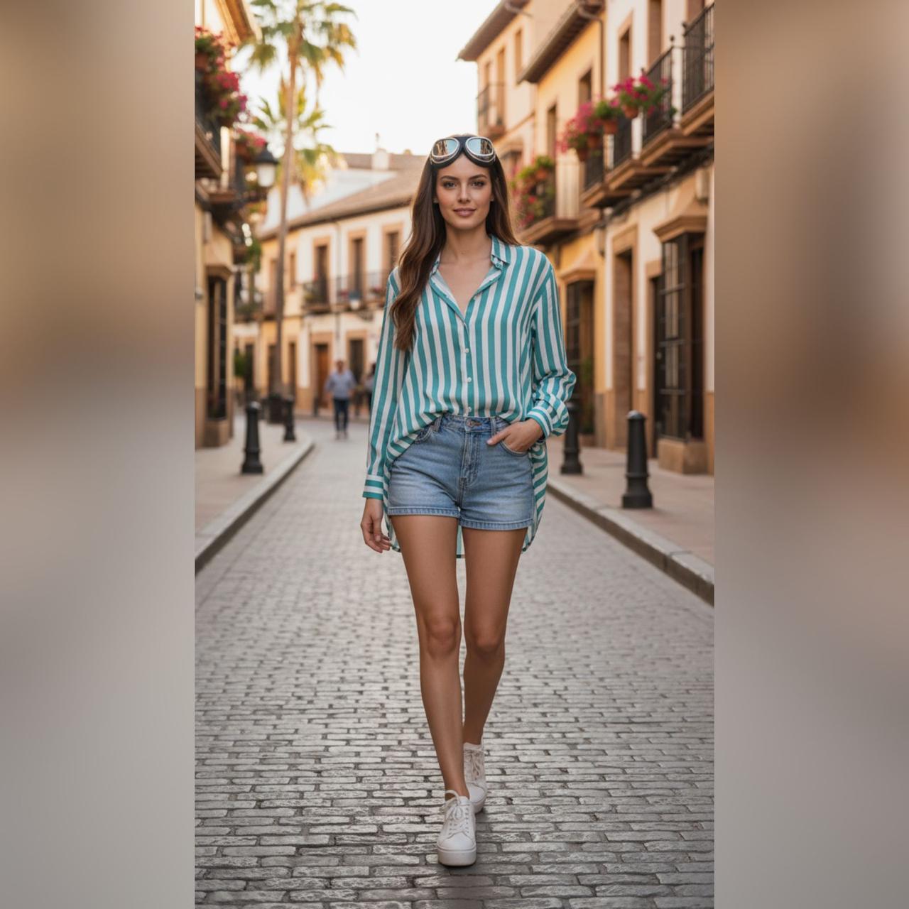 ZAUJA Verde Striped Shirt – Deepika-Inspired Casual & Western Wear