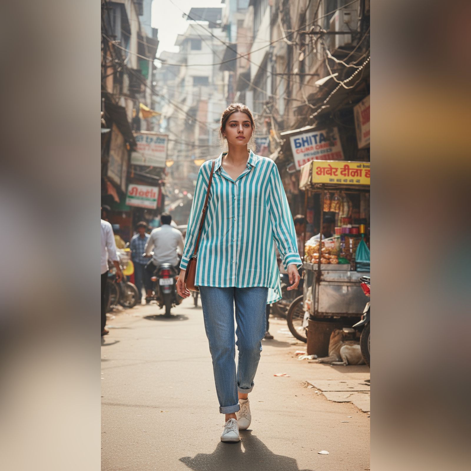 ZAUJA Verde Striped Shirt – Deepika-Inspired Casual & Western Wear