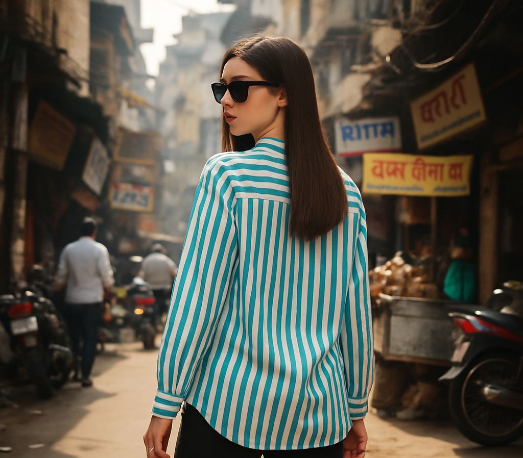 ZAUJA Verde Striped Shirt – Deepika-Inspired Casual & Western Wear