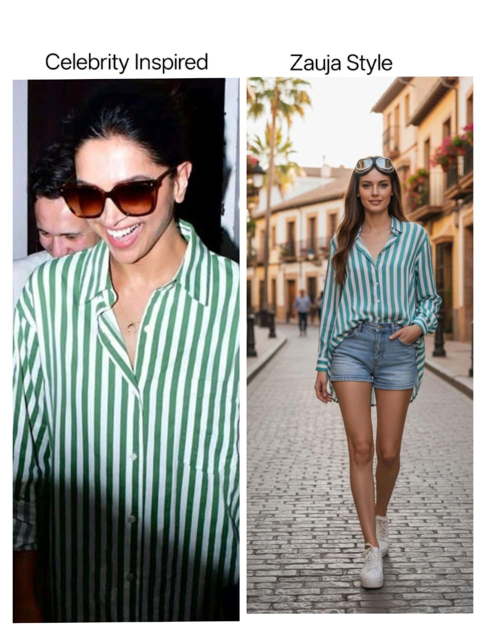ZAUJA Verde Striped Shirt – Deepika-Inspired Casual & Western Wear