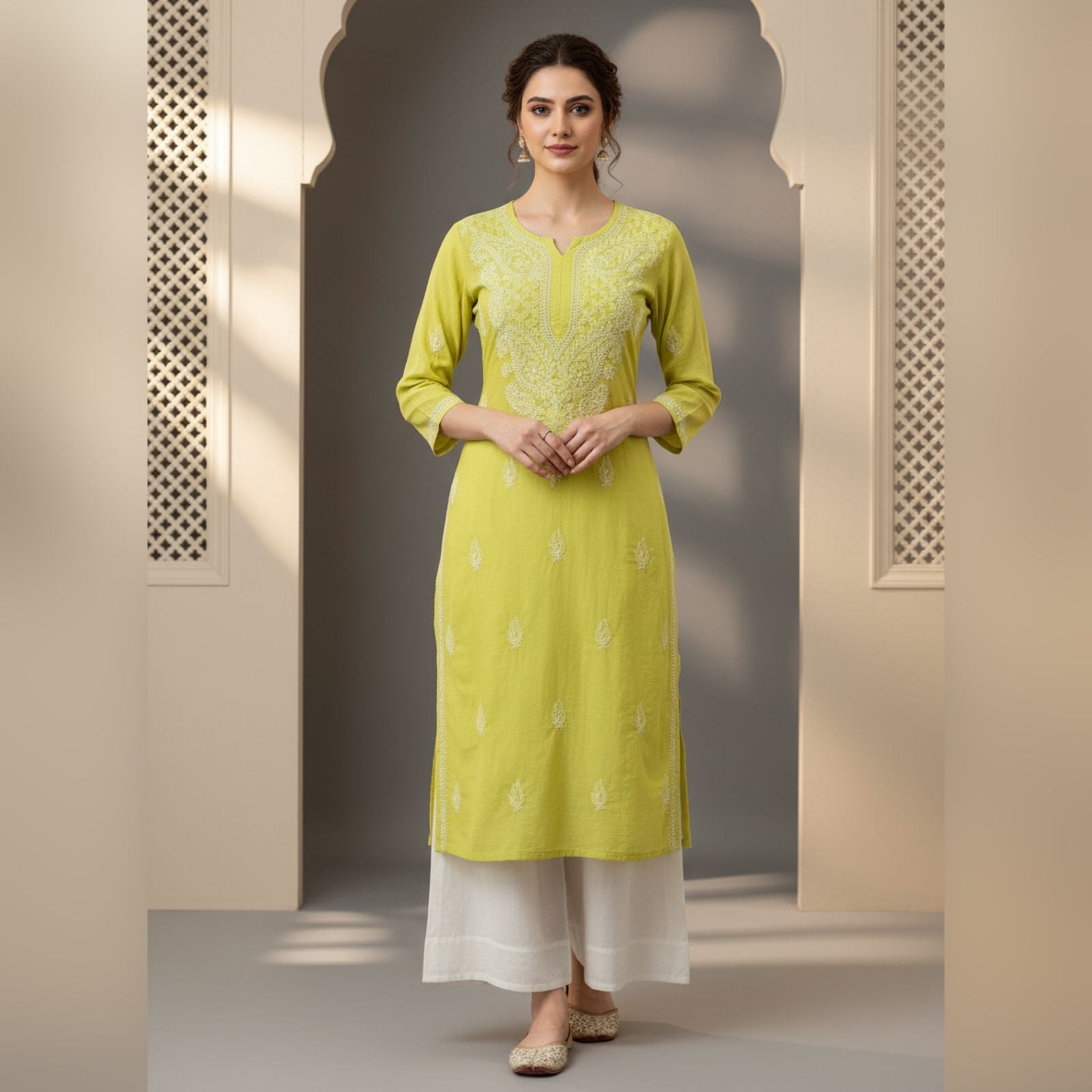 ZAUJA Laiba — Lemon Chikankari Kurti