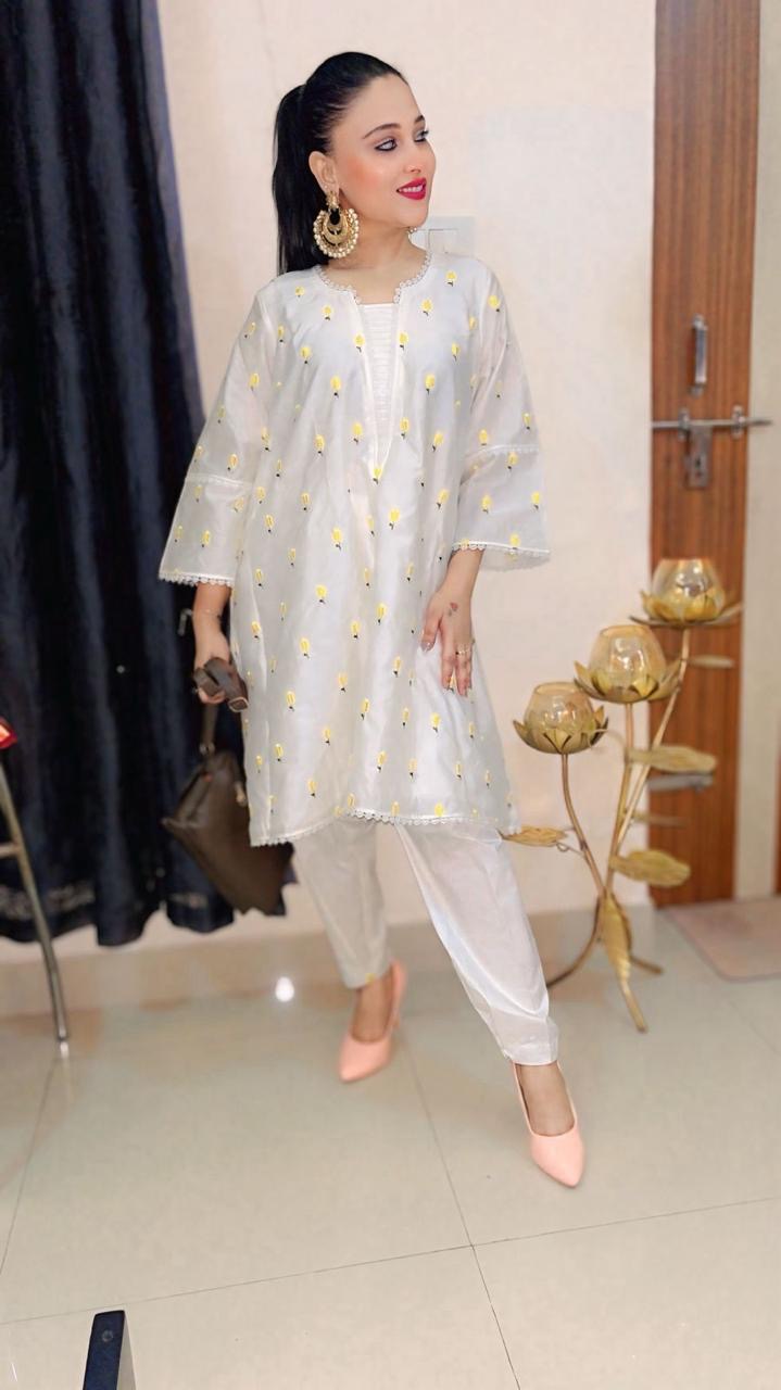SAFA White mul Chanderi dress