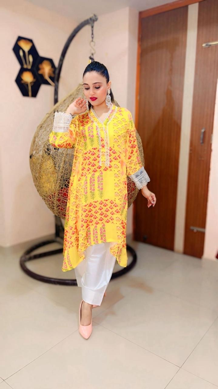 Zeenat  , yellow floral dress